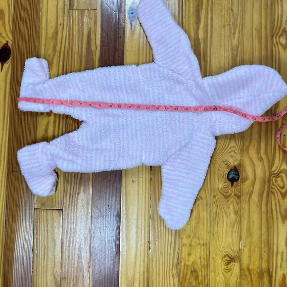 Vtg 80s Girl 0-6 Mth 1 piece Bunting Pram Fleece Suit Hood Zip Stripes Cuff USA - Picture 6 of 16